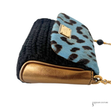 Dolce & Gabbana Miss Sicily Blue Leopard Print Pony Hair & Crochet Mini Shoulder Bag Pre Owned
