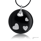 18K White Gold Black Onyx & Diamond Heart Necklace 18" Necklace