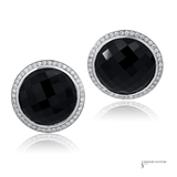 14K White Gold Black Onyx & Diamond Halo Earrings | Round Onyx Stud Earrings