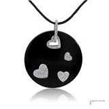 18K White Gold Black Onyx & Diamond Heart Necklace 18" Necklace