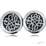 14K White Gold Black Onyx & Diamond Halo Earrings | Round Onyx Stud Earrings