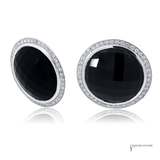 14K White Gold Black Onyx & Diamond Halo Earrings | Round Onyx Stud Earrings