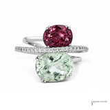 18K White Gold Green Amethyst & Pink Tourmaline Diamond Ring – Diamond Multigemstone Statement Ring