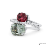 18K White Gold Green Amethyst & Pink Tourmaline Diamond Ring – Diamond Multigemstone Statement Ring