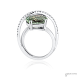 18K White Gold Green Amethyst & Pink Tourmaline Diamond Ring – Diamond Multigemstone Statement Ring