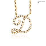 14K Yellow Gold Script Letter D Initial Necklace – Adjustable 17.4” Personalized Gold Pendant