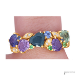 14K Yellow Gold Multi-Color Sapphire & Green Garnet Ring – 3.26ct Colored Sapphires, 0.08ct Green Garnet, 0.05ct Diamond Accent Ring | Fine Gemstone Jewelry