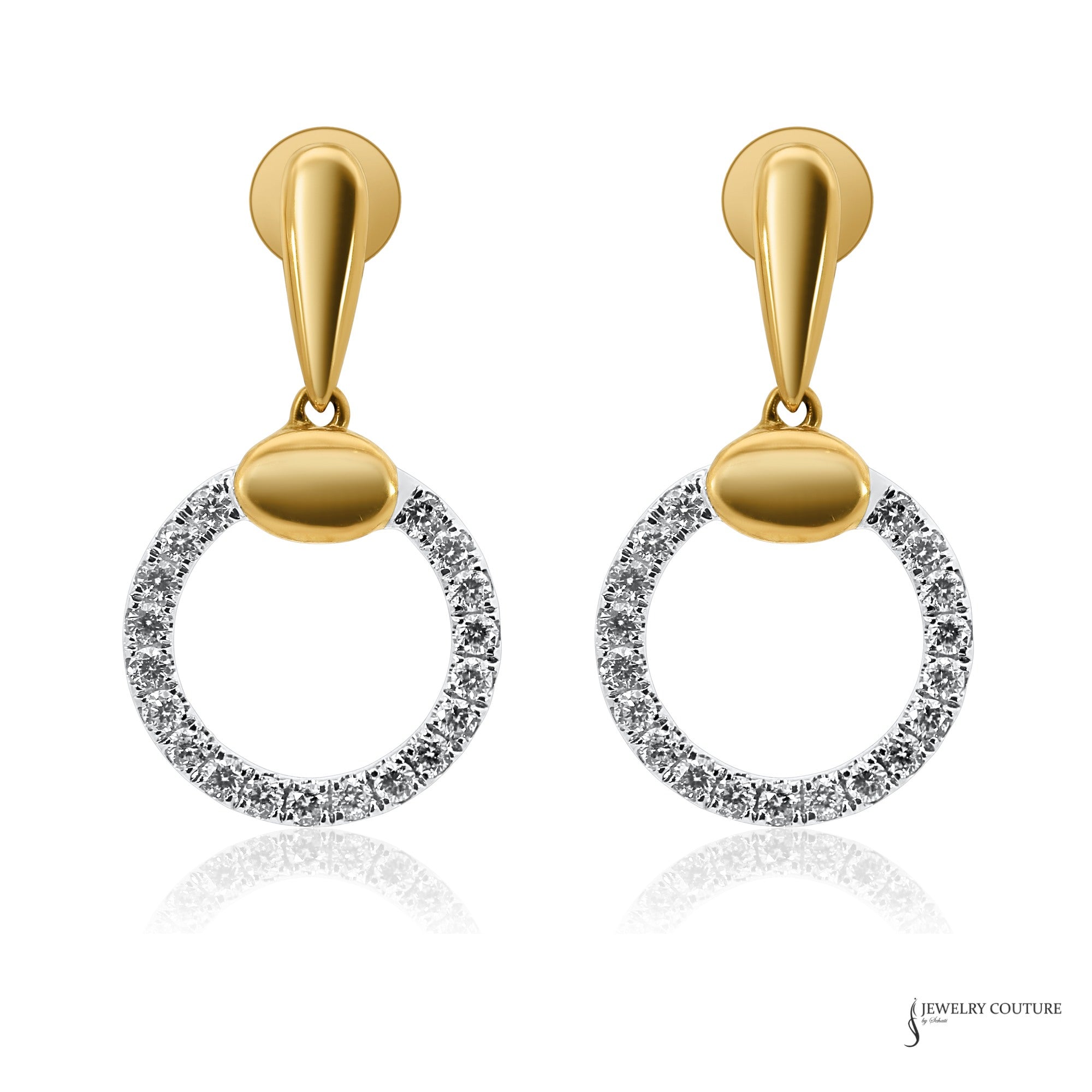 18K two-tone gold diamond open circle drop earrings, 0.54 ctw, front view