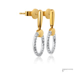 18K two-tone open circle diamond earrings, side profile