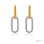 18K two-tone gold diamond paperclip link drop earrings, 0.44 ctw, front view