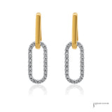 18K two-tone gold diamond paperclip link drop earrings, 0.44 ctw, front view