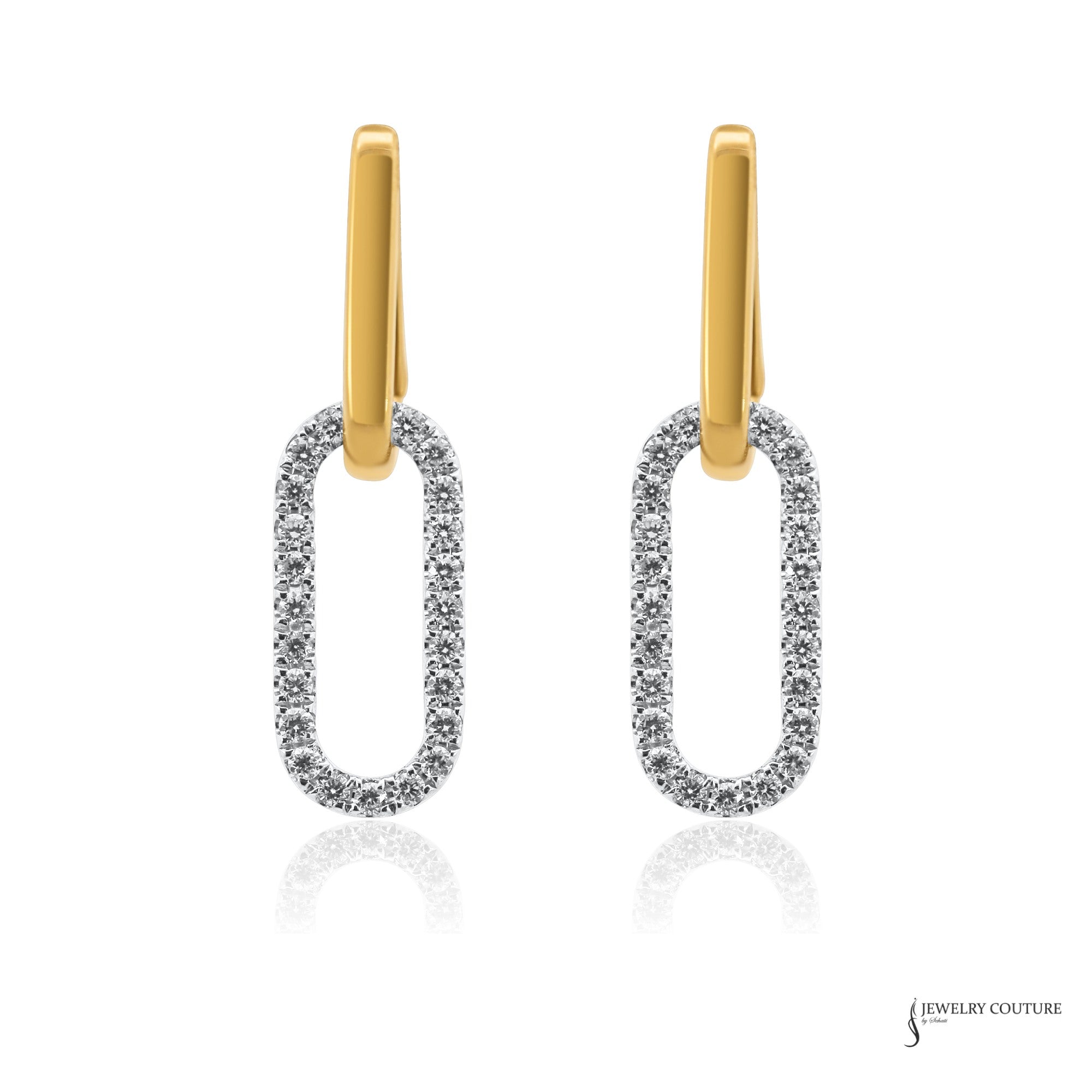 18K two-tone gold diamond paperclip link drop earrings, 0.44 ctw, front view