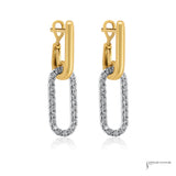Diamond paperclip link earrings in 18K yellow and white gold, angled view