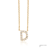 14K Yellow Gold Diamond Letter D Initial Necklace – Adjustable 18” Personalized Pendant