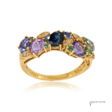 14K Yellow Gold Multi-Color Sapphire & Green Garnet Ring – 3.26ct Colored Sapphires, 0.08ct Green Garnet, 0.05ct Diamond Accent Ring | Fine Gemstone Jewelry