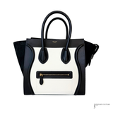 CELINE Mini Luggage Tote Bag Black & White Bicolor Calfskin Leather Pre-Owned