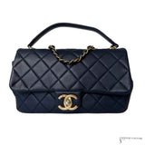 Pre-owned Chanel quilted lambskin single flap bag with CC turn-lock and chain top handle, front view