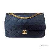 Chanel Vintage Classic Double Flap Bag Black Quilted Lambskin Bijoux Chain Burgundy Interior Pre-Owned