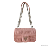 Prada Nappa Gaufre Leather Crossbody Chain Flap Shoulder Bag Pink Cipria Pre-Owned