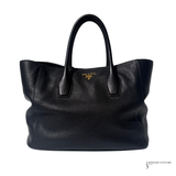 Prada Vitello Daino Black Pebbled Leather Tote & Shoulder Bag Pre-Owned