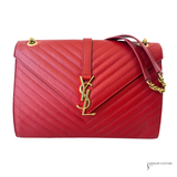 Saint Laurent Classic Monogram Envelope Satchel Matelasse Chevron Leather Large Handbag Pre-Owned