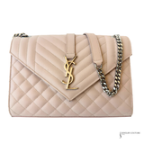 Saint Laurent Pre-Owned Envelope Medium In Quilted Grain De Poudre Embossed Leather Flap Bag Nude Pink