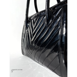 Chanel Quilted Chevron 2way Tote Black Patent Leather Shoulder Bag Timeless classique top handle Pre-Loved