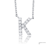 14K White Gold Diamond Letter K Initial Necklace Adjustable Chain – Personalized Alphabet Pendant for Women