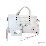 BALENCIAGA  Veau Soyeux Perforated Blackout Hardware S City White Motocross Perforated Bag Pre-Owned