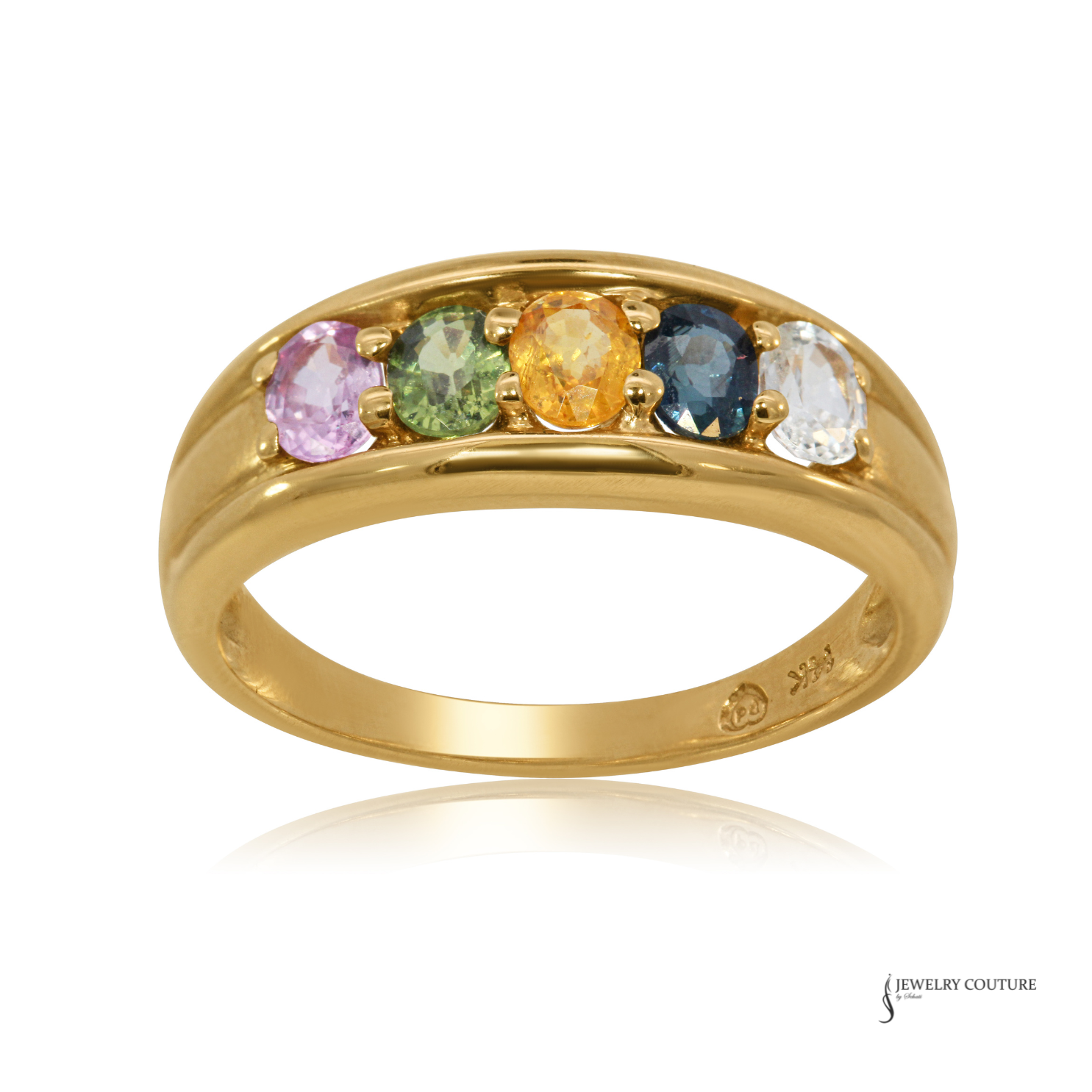 14K Yellow Gold Multi-Gemstone Color Sapphires Band Ring – Rainbow Gemstone Ring with Pink, Green, Yellow, Blue & White Stones | Fine Jewelry 