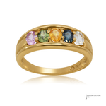 14K Yellow Gold Multi-Gemstone Color Sapphires Band Ring – Rainbow Gemstone Ring with Pink, Green, Yellow, Blue & White Stones | Fine Jewelry 