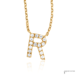 14K Yellow Gold Diamond Letter R Necklace – 0.11 CTW Initial Pendant, Adjustable 18” Chain, Personalized Fine Jewelry Gift