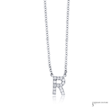 14K White Gold Diamond Initial “R” Necklace Adjustable 18” Letter Pendant for Women