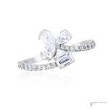 14K White Gold Lab Grown Diamond Clover Ring – Fashion Ring | Unique Floral Design
