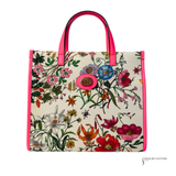 Gucci Canvas Flora Tote Medium Shoulder Bag Multicolor Pink Centennial cloth crossbody Pre-Owned