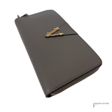 Versace Leather Continental Wallet Zip Around Grainy Calf Pre Owned