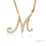14K Yellow Gold Diamond Letter M Necklace – Initial Pendant, Adjustable 18” Chain