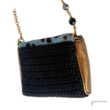 Dolce & Gabbana Miss Sicily Blue Leopard Print Pony Hair & Crochet Mini Shoulder Bag Pre Owned