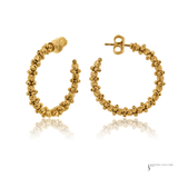 14K Yellow Gold Diamond-Cut Bead Hoop Earrings