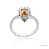 14K White Gold Pear Orange Sapphire Diamond Halo Ring