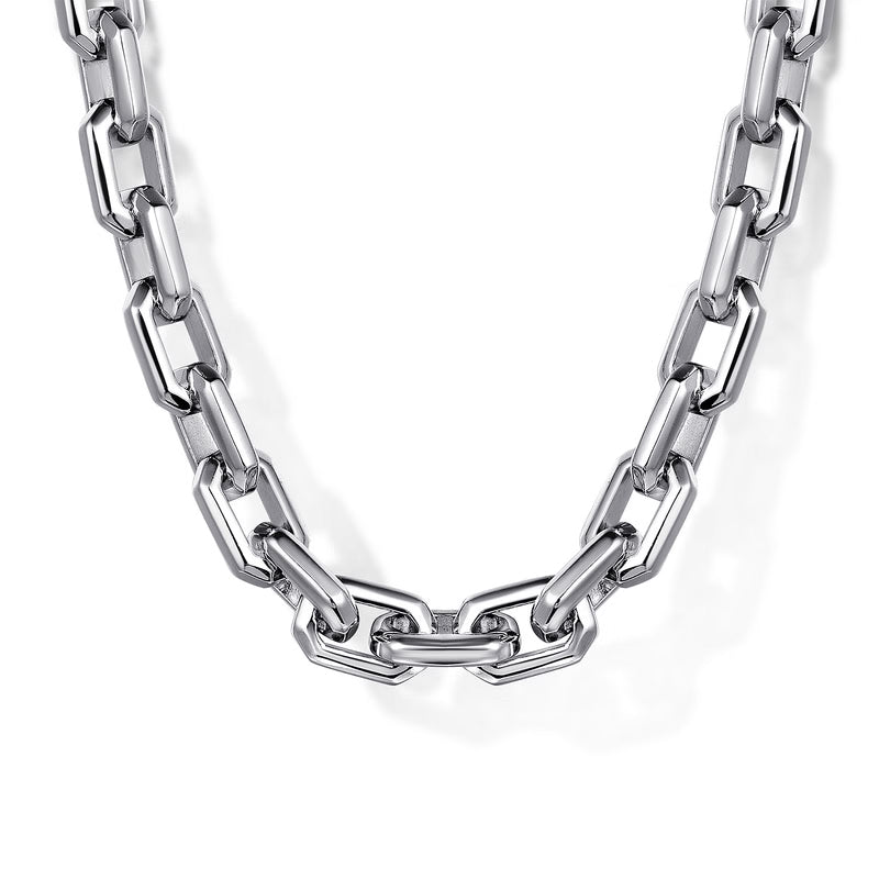 Silver chain necklace on a white background