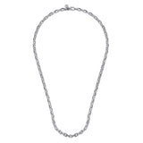 Silver chain necklace on a white background