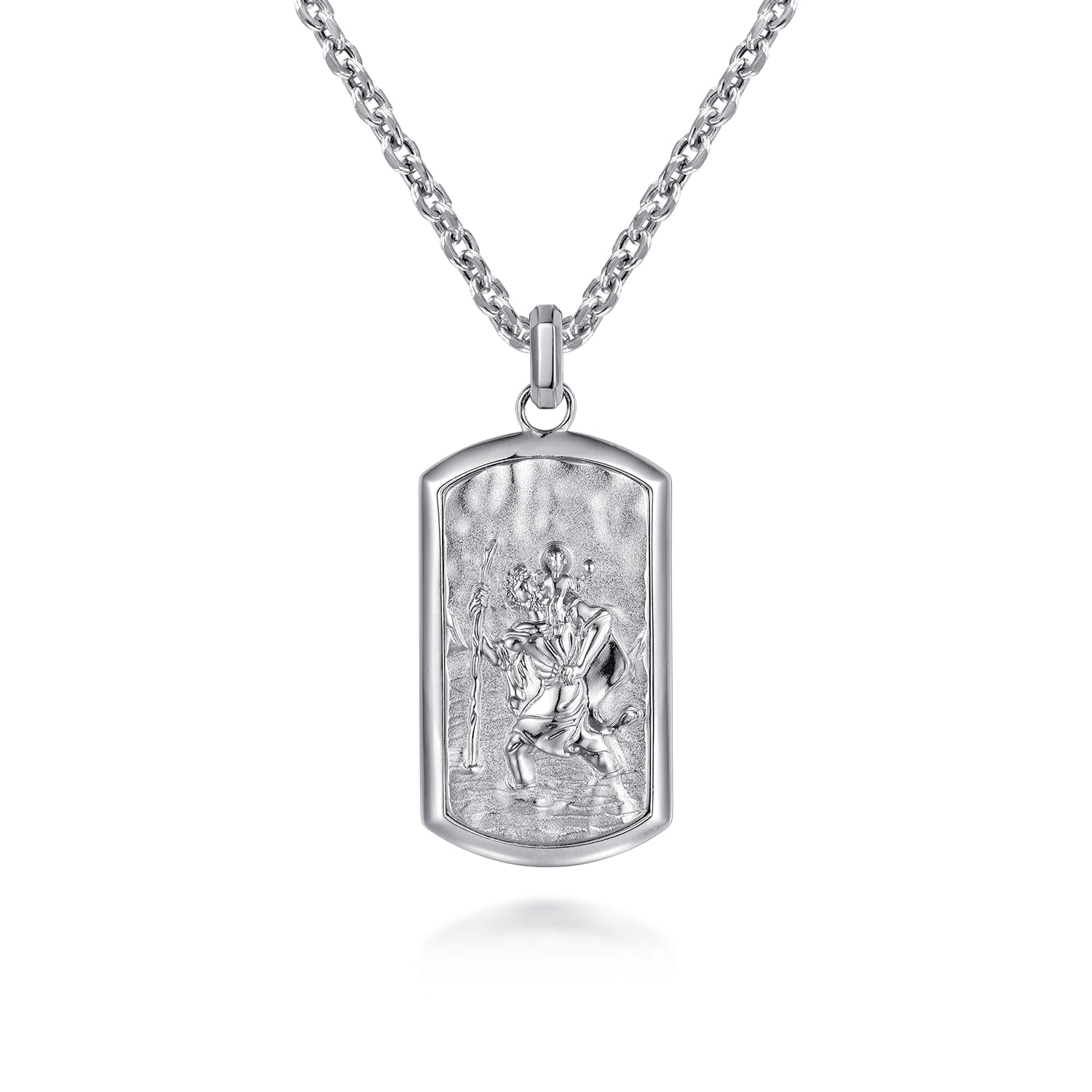 Gabriel & Co. Sterling Silver Saint Christopher Dog Tag Pendant Men's Necklace 22 Inch