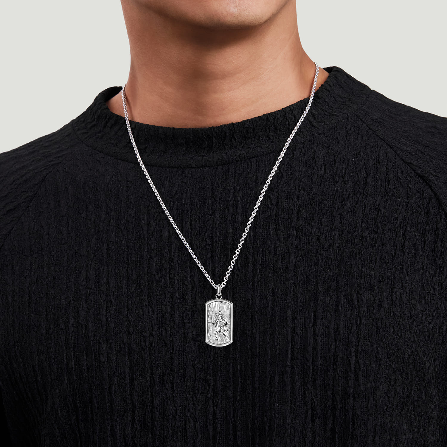 Gabriel & Co. Sterling Silver Saint Christopher Dog Tag Pendant Men's Necklace 22 Inch