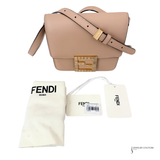 FENDI Swarovski Crystal FAB SHOULDER Beige Neutral Flat baguette leather crossbody bag Pre-Owned