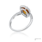 14K White Gold Pear Orange Sapphire Diamond Halo Ring