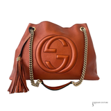 Gucci Pebbled Calfskin Medium Soho Chain Shoulder Bag Burnt Orange Copper Metallic Leather Handbag Pre-Owned
