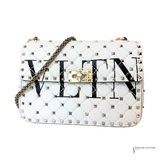 Valentino Garavani VLTN Rockstud Candystud Spike White Leather Handbag Medium with Chain Pre-Owned