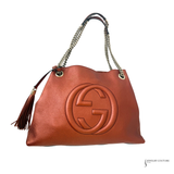 Gucci Pebbled Calfskin Medium Soho Chain Shoulder Bag Burnt Orange Copper Metallic Leather Handbag Pre-Owned