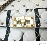 Valentino Garavani VLTN Rockstud Candystud Spike White Leather Handbag Medium with Chain Pre-Owned